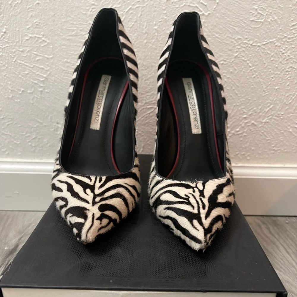 Pony hair zebra print w/burgundy heel - Lorenzi - size 40